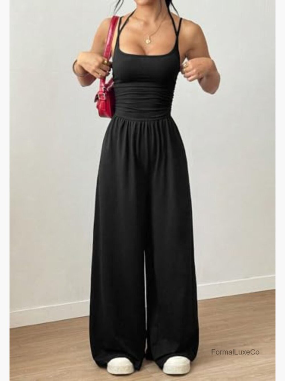 Sleeveless Tank Jumpsuit - Wide Leg Casual Romper - Picture 4 of 7